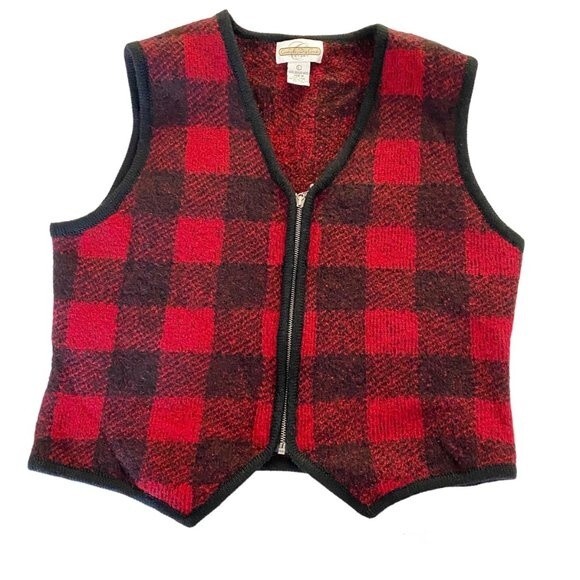 Cambridge Dry Goods Women's Buffalo Plaid Boiled Wool V Neck Vest L or 10 - Picture 5 of 13